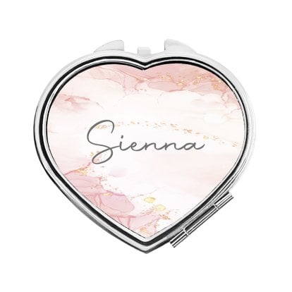 Personalised Pink Marble Heart Compact Mirror