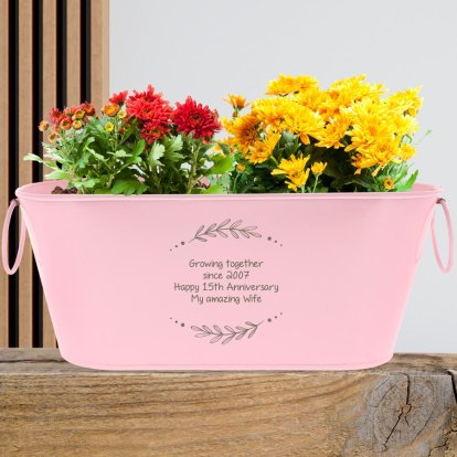 Personalised Pink Metal Planter with Design Choices - Floral Design