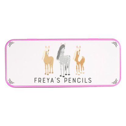 Personalised Pink Pencil Tin - Trio of Horses