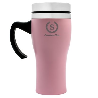 Personalised Pink Travel Mug with Handle - Crest