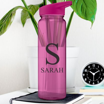 Personalised Pink Water Bottle - Any Initial & Name 