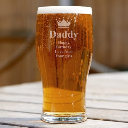 Personalised Pint Beer Glass - Crown Design 