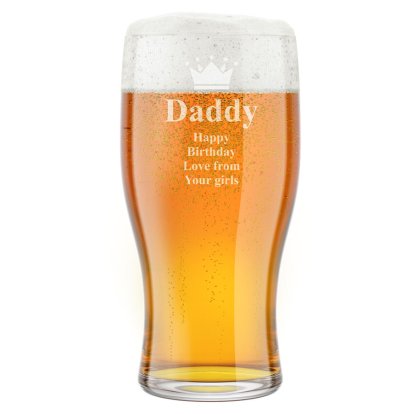 Personalised Pint Beer Glass - Crown Design