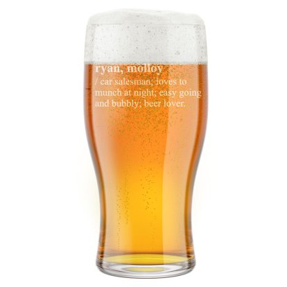 Personalised Pint Beer Glass - Definition