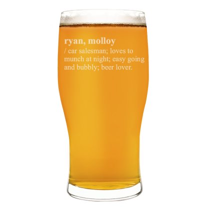 Personalised Pint Beer Glass - Definition