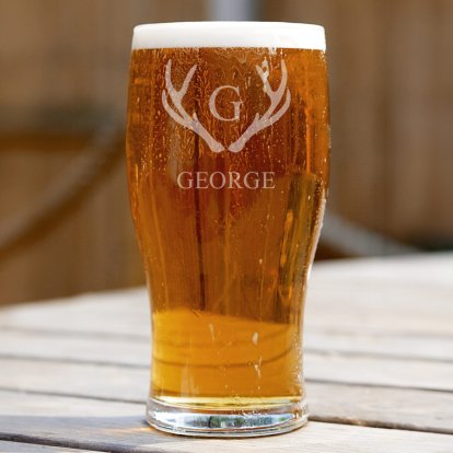 Personalised Pint Beer Glass - Stag Design 