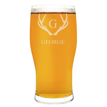 Personalised Pint Beer Glass - Stag Design