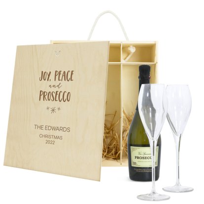 Personalised Prosecco & Glasses Gift Set - Joy, Peace and Prosecco