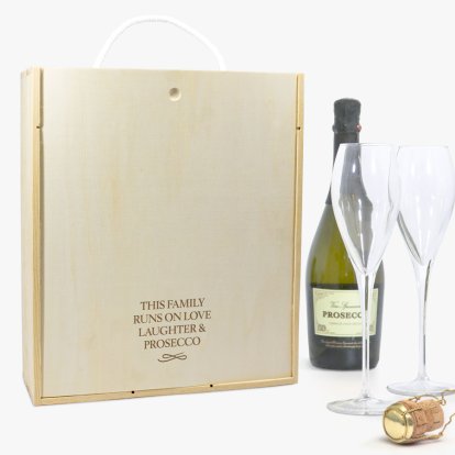 Personalised Prosecco & Glasses Gift Set - Love, Laughter & Prosecco 