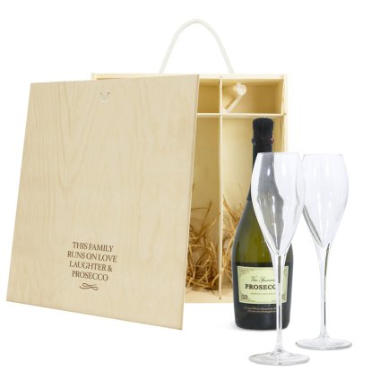 Personalised Prosecco & Glasses Gift Set - Love, Laughter & Prosecco