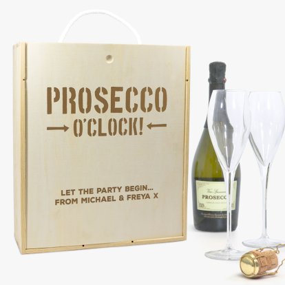 Personalised Prosecco & Glasses Gift Set - Prosecco O'clock! 