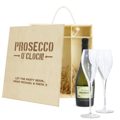 Personalised Prosecco & Glasses Gift Set - Prosecco O'clock! 