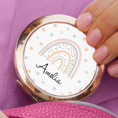 Personalised Rainbow Compact Mirror Rose Gold