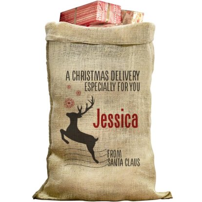Personalised Reindeer Hessian Christmas Sack