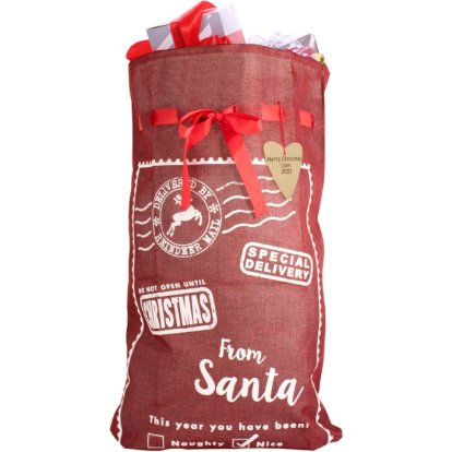 Personalised Red Hessian Christmas Sack with Tag 