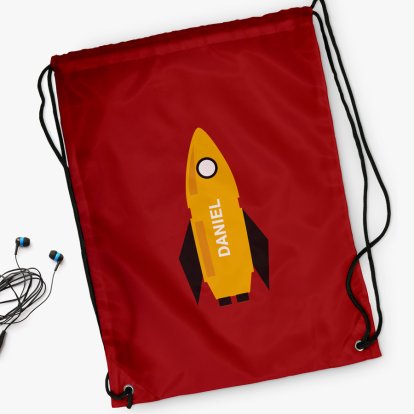 Personalised Red Kids Swim  Backpack - Rocket Design