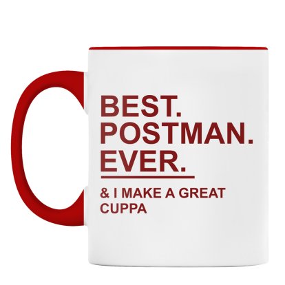 Personalised Red Rimmed Mug - Postman
