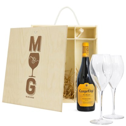 Personalised Red Wine & Glasses Gift Set - Couple Initial 