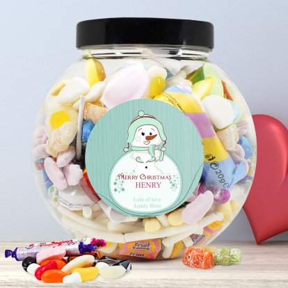 Personalised Retro Christmas Sweet Treat Jar - Snowman 