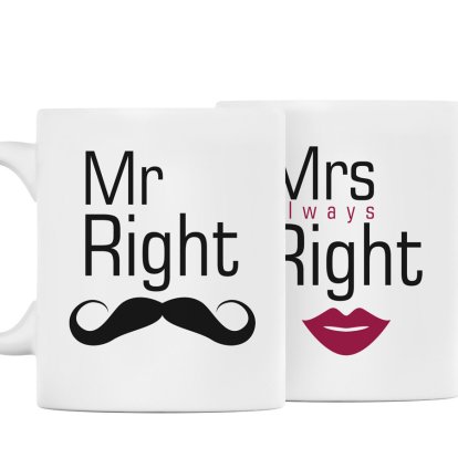 Personalised Retro Mr Right and Mrs Always Right Mug Set