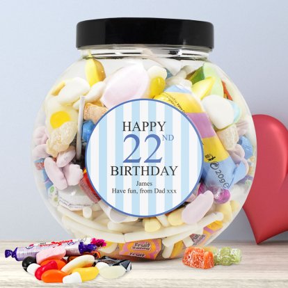 Personalised Retro Sweets - Blue Birthday Jar 