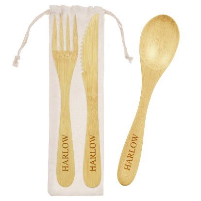 Personalised Reusable Bamboo Cutlery Set