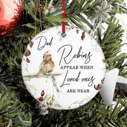 Personalised Robin Memorial Round Christmas Decoration 
