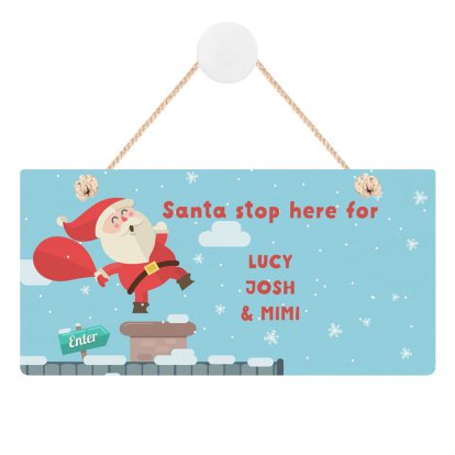 Personalised Rooftop Santa Stop Here Wooden Christmas Sign
