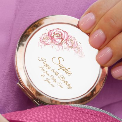 Personalised Rose Gold Compact Mirror - Gold Roses Photo 3