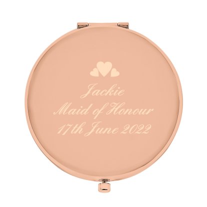Personalised Rose Gold Compact Mirror - Hearts Design