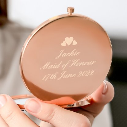 Personalised Rose Gold Compact Mirror - Hearts Design