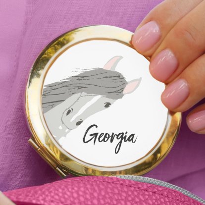 Personalised Rose Gold Compact Mirror - Horse Lover 