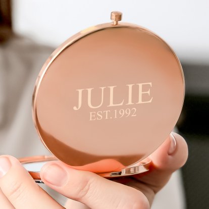 Personalised Rose Gold Compact Mirror - Name & Message 