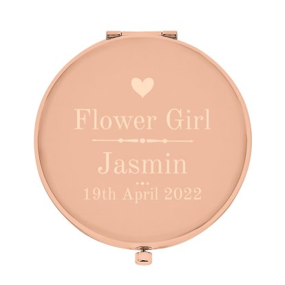 Personalised Rose Gold Compact Mirror - Wedding Heart