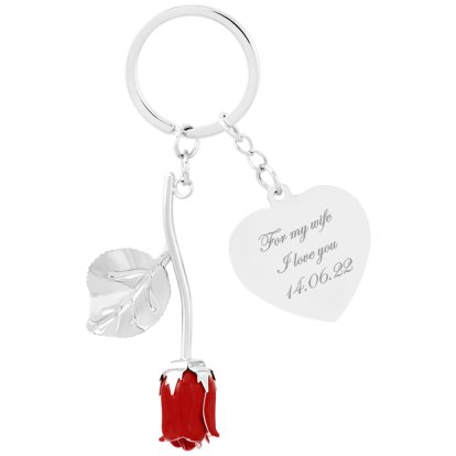 Personalised Rose Heart Keyring - Message