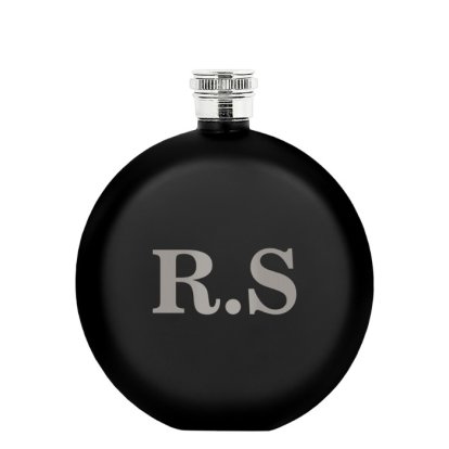 Personalised Round Black Hip Flask - Classic Initials