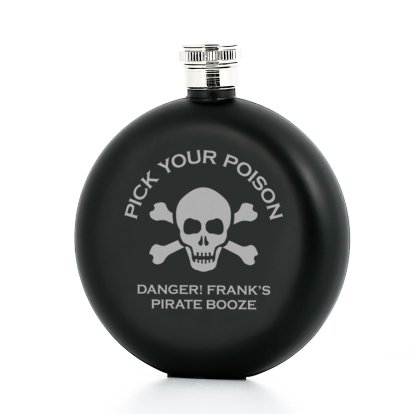 Personalised Round Black Hip Flask - Pick Your Poison 