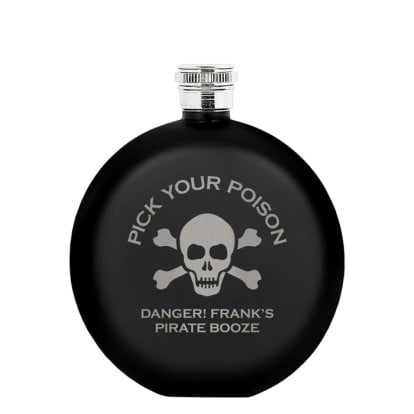 Personalised Round Black Hip Flask - Pick Your Poison