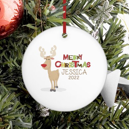 Personalised Round Ceramic Decoration - Rudolph 