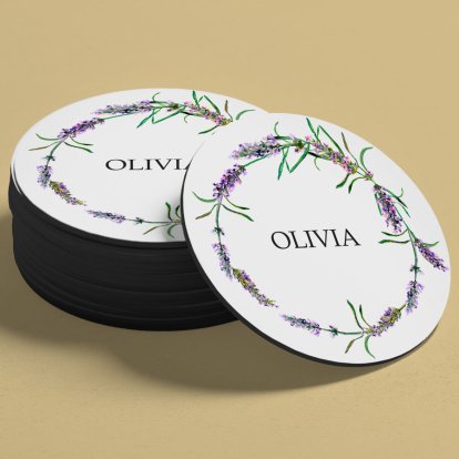 Personalised Round Coaster - Floral Wreath
