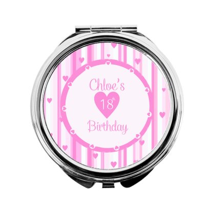 Personalised Round Compact Mirror - Birthday Candy Stripe 