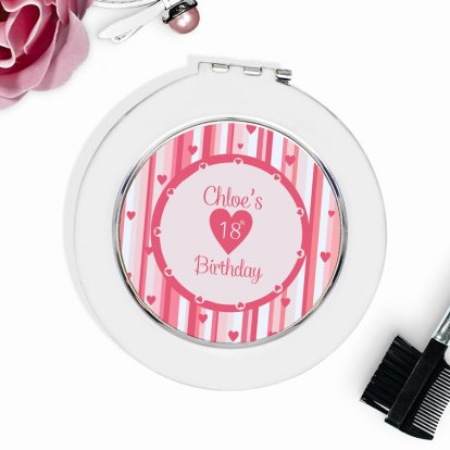 Personalised Round Compact Mirror - Birthday Candy Stripe