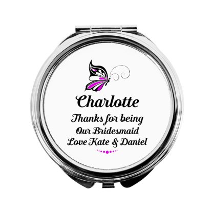 Personalised Round Compact Mirror - Butterfly 