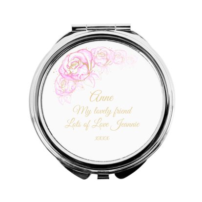 Personalised Round Compact Mirror - Roses