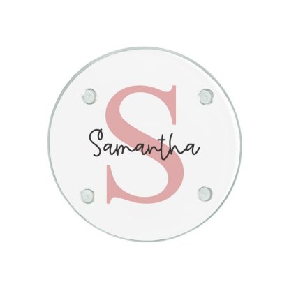 Personalised Round Glass Coaster - Pink Initial & Name