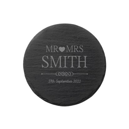 Personalised Round Slate Coaster  for Couples