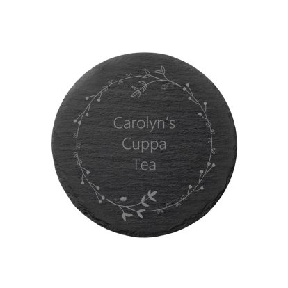 Personalised Round Slate Coaster - Morning Cuppa