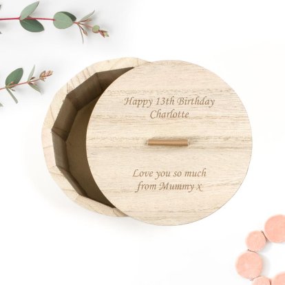 Personalised Wooden Round Trinket Box