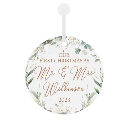 Personalised Round Xmas Wooden Decoration - Couples 1st Christmas