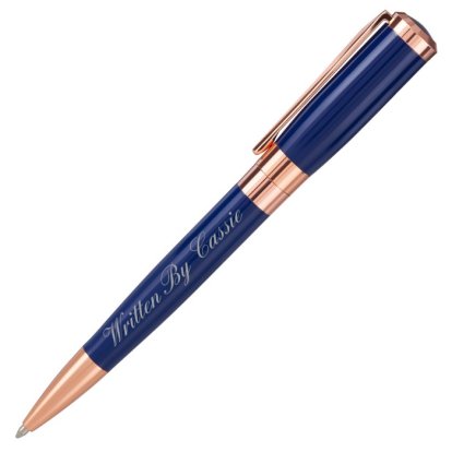 Personalised Royal Blue & Rose Gold Trim Pen